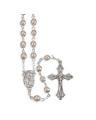  CAPPED WHITE IMITATION PEARL GLASS BEAD ROSARY CROSS & CENTER 